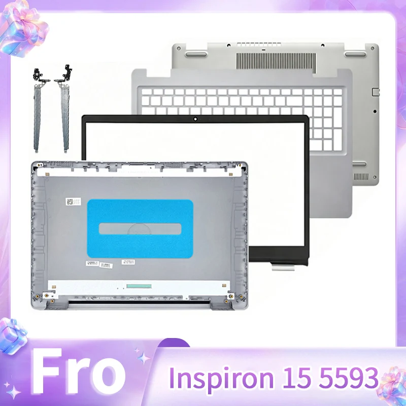 

New Laptop Replace Cover For Inspiron 15 5593 LCD Screen Back Cover Front Bezel Hinges Upper Top Cover Lower Bottom Case Silver