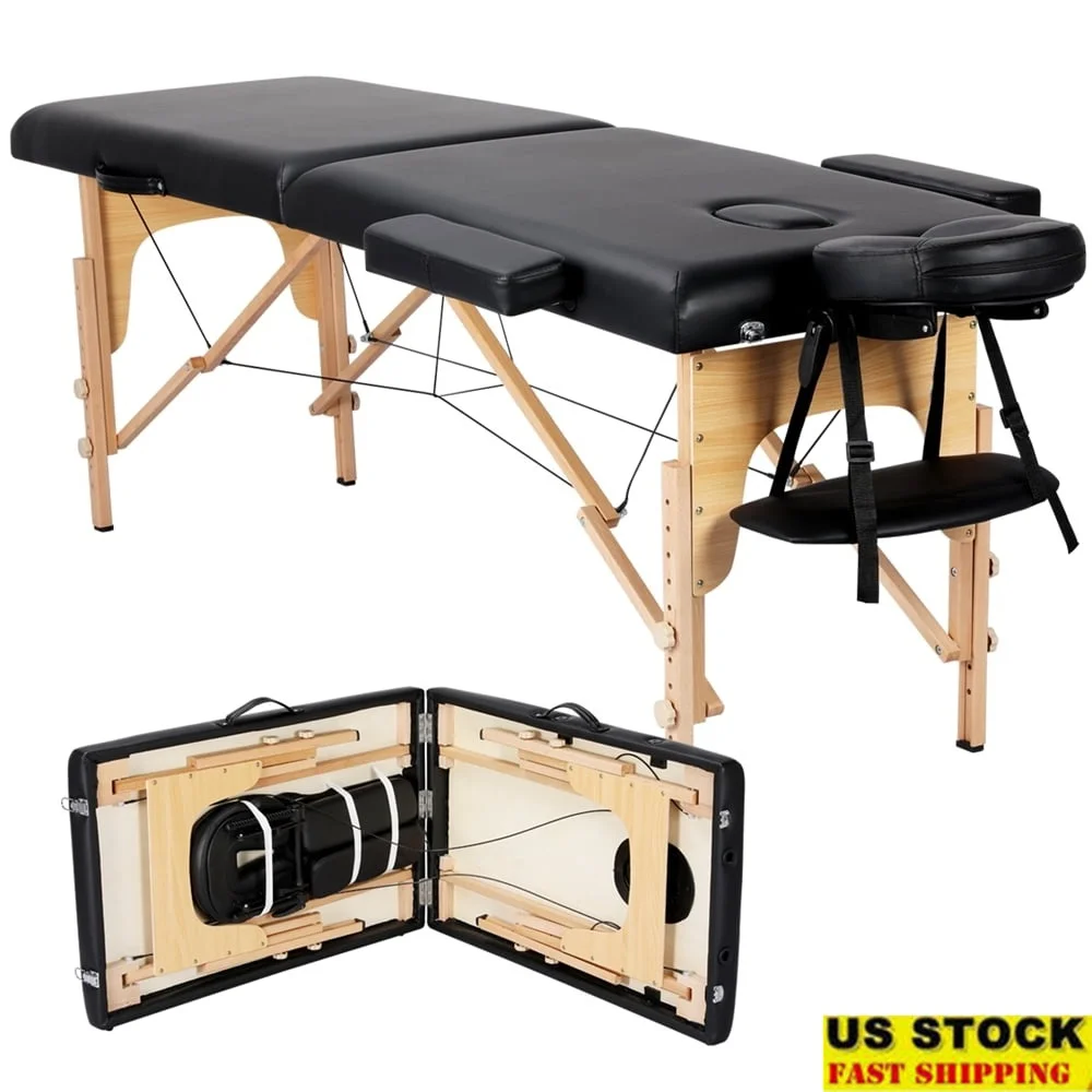 

Adjustable Foldable Wooden Massage Table Portable Spa Couch Facial Bed with Removable Headrest Ergonomic Design Home Clinic Use