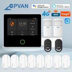 CPVAN Home Security System Wireless WIFI 4G Security Protection Tuya Smart Home Alarm kit with Motion Sensor Works with Alexa