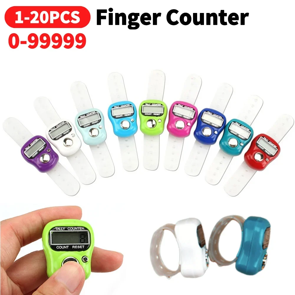 1-20 قطعة حلقة عداد الإصبع الإلكترونية 5 الرقمية LED الإلكترونية المحمولة عداد المسجل الفرس عداد حلقة لون عشوائي  #1