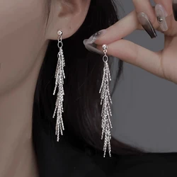 Pendientes de borla de hueso denso Brillante De plata S925 para mujer, versión de lujo, pendientes simples de Color plateado, regalo de joyería fina para fiesta