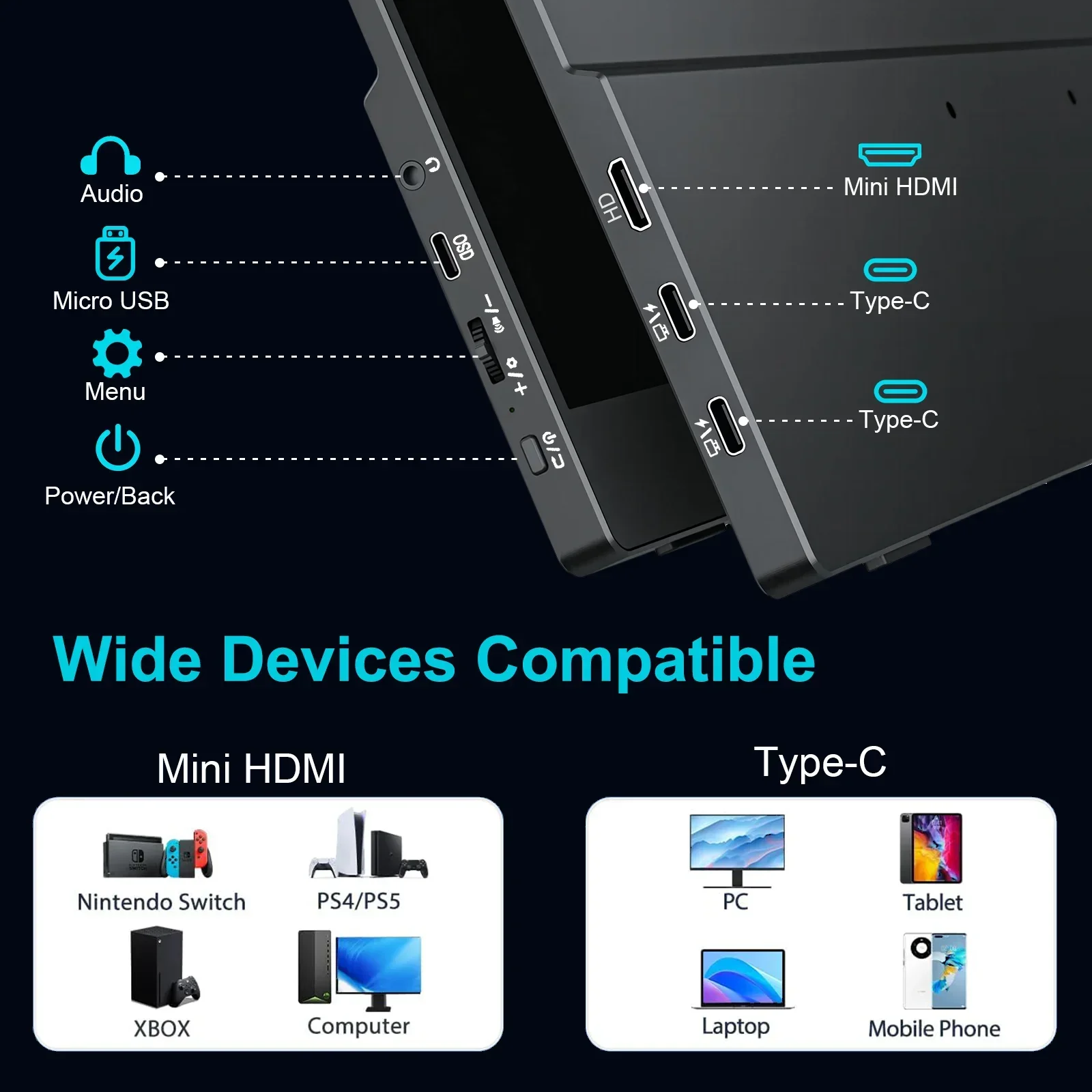 Imagem -04 - Monitor Portátil de Jogos 120hz 1920x1080 Ips Segunda Tela para Xbox Switch Ps4 Telefone 75x75 mm Vesa Unew15.6