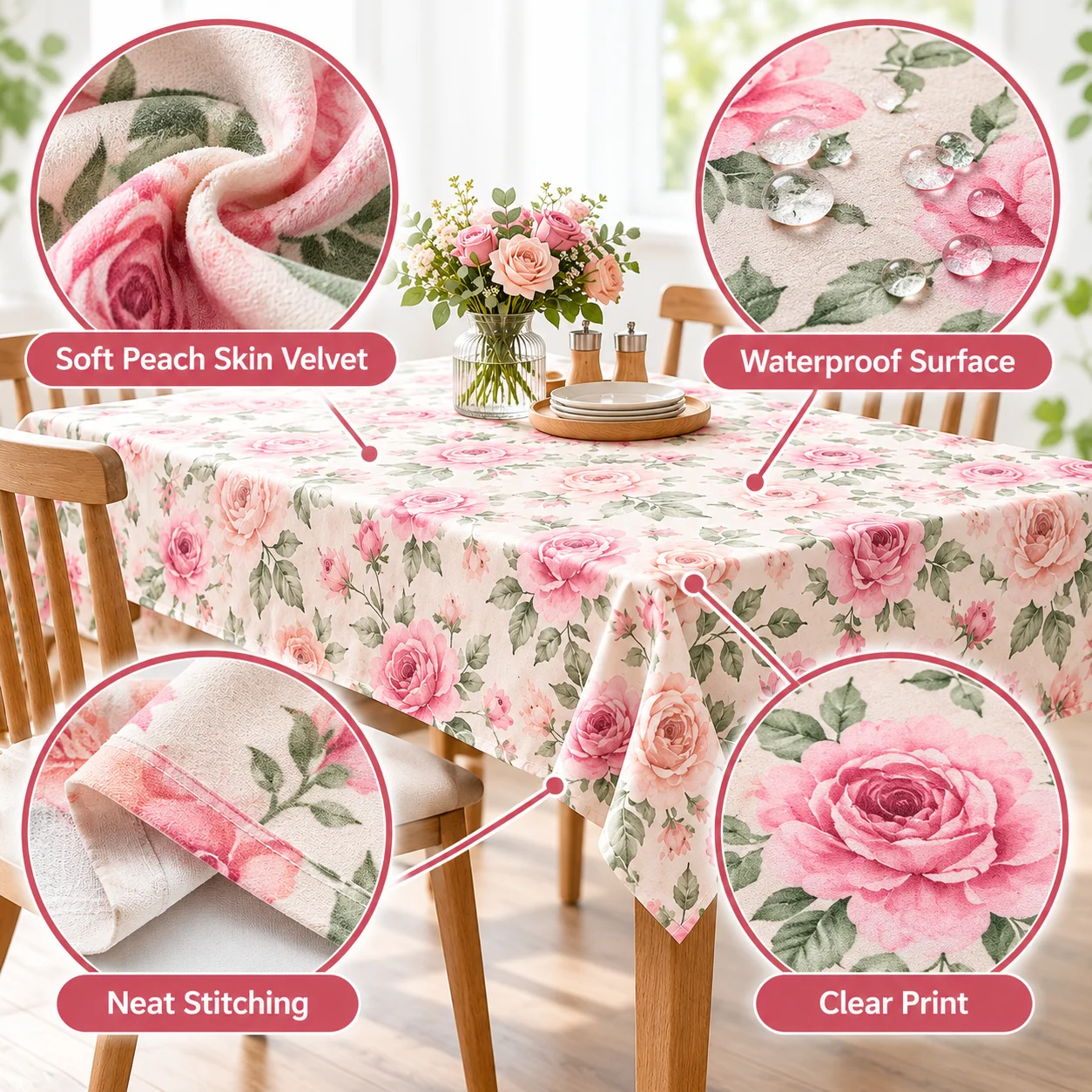 Personalized Waterproof Tablecloth Custom Table Cover Peach Skin Fabric Printed Dining Cloth for Kitchen Wedding Party Home Use view 6