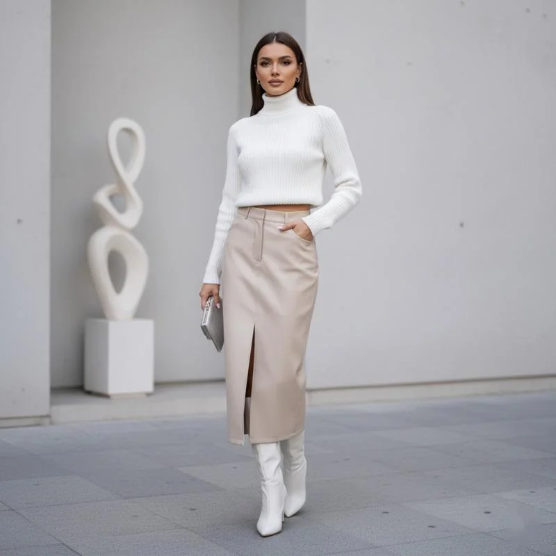 

Women's High Waisted PU Skirt Soft Lined Fabric Long Length Slim Fit Split Design Elegant Casual Street Wear Daily Office Spring