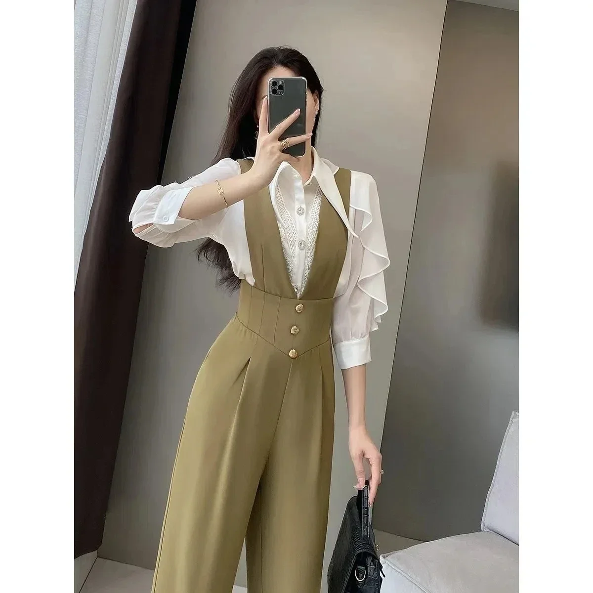 Women\'s Strap Overalls 2024 Autumn Clothing High Skinny High Waist Suit Wide Leg Pants Black Jumpsuit Work Jump Suits for Women