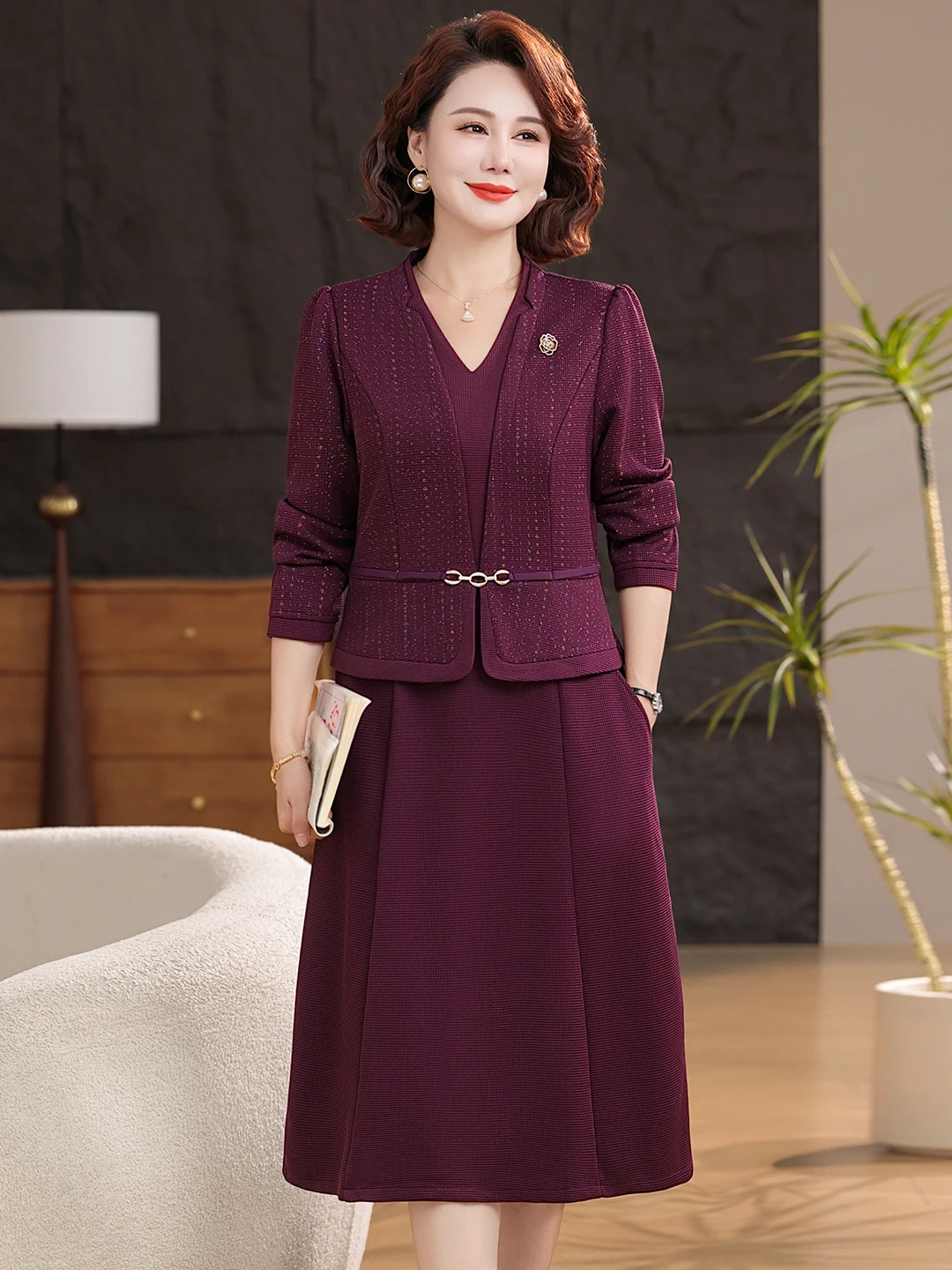 

Элегантное осеннее платье средней длины для мамы, нарядное платье для свадьбы и торжественных мероприятий, из полиэстера, приталенного кроя.