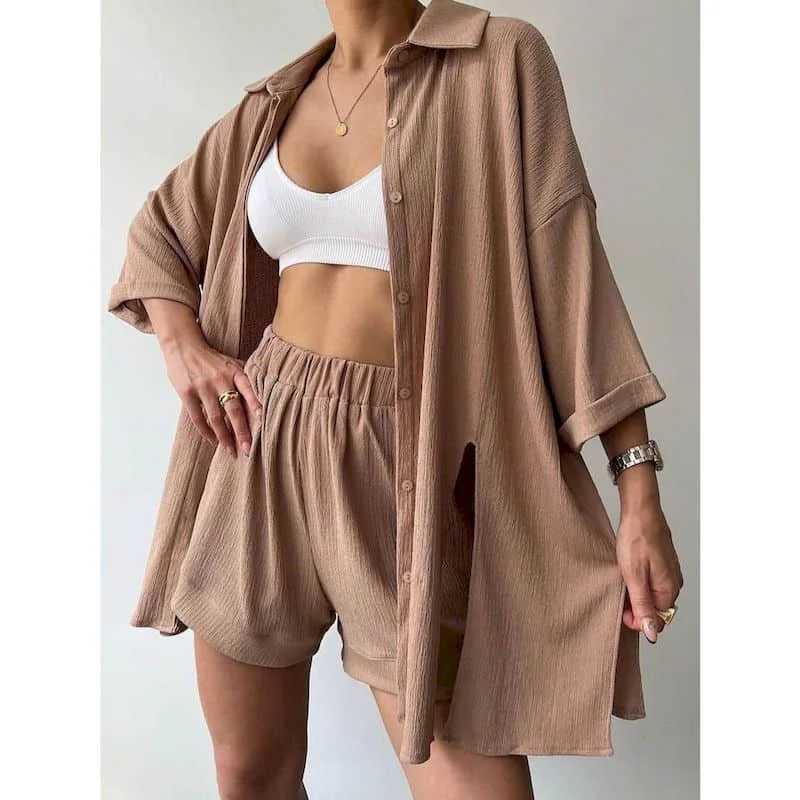 Elegante shorts sets shirts en shorts met halve mouwen tweedelige sets damesoutfits zomer herfstpakken losse broeksets in Koreaanse stijl