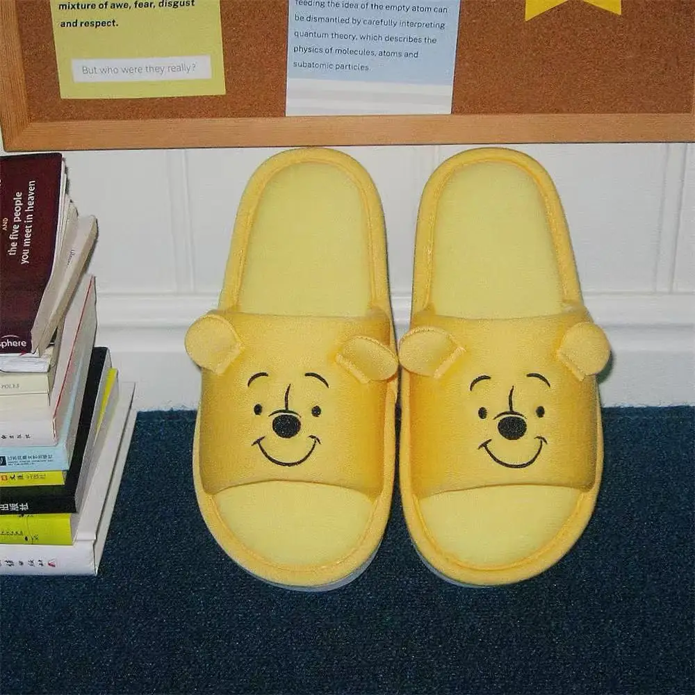

real photos plus big size new Couple Home Female Cute Winnie the Pooh Bear Indoor yellow fashion women man warm cutton Slippers