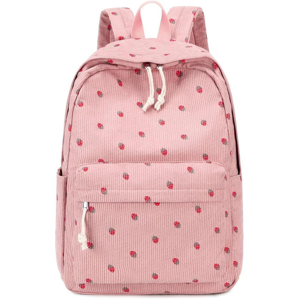 New Teenage Backpack Personalized Name Primary and High School Corduroy Strawberry Girl's Computer Backpack Female Travel Bags