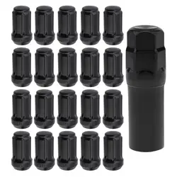 20PCS M12 x 1.25 Black Wheel Lug Nuts Fit for Infiniti / Nissan / Subaru with Socket Key, Spline Lugnuts