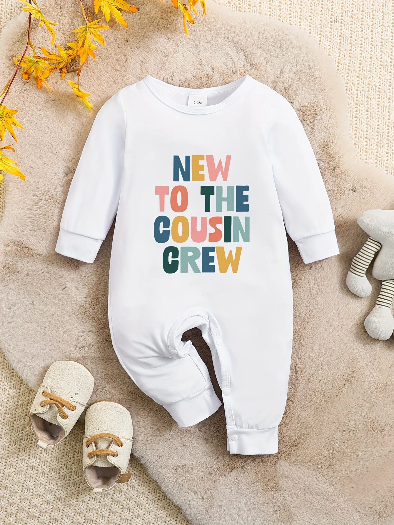 Baby Onesie - Soft Round Neck Long Sleeve Romper with Colorful Font Print & Welcoming 
