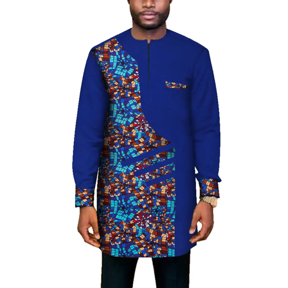 Ropa africana de manga larga para hombre, Tops largos Dashiki de retales, informales, con estampado africano, para fiesta de boda, WYN669