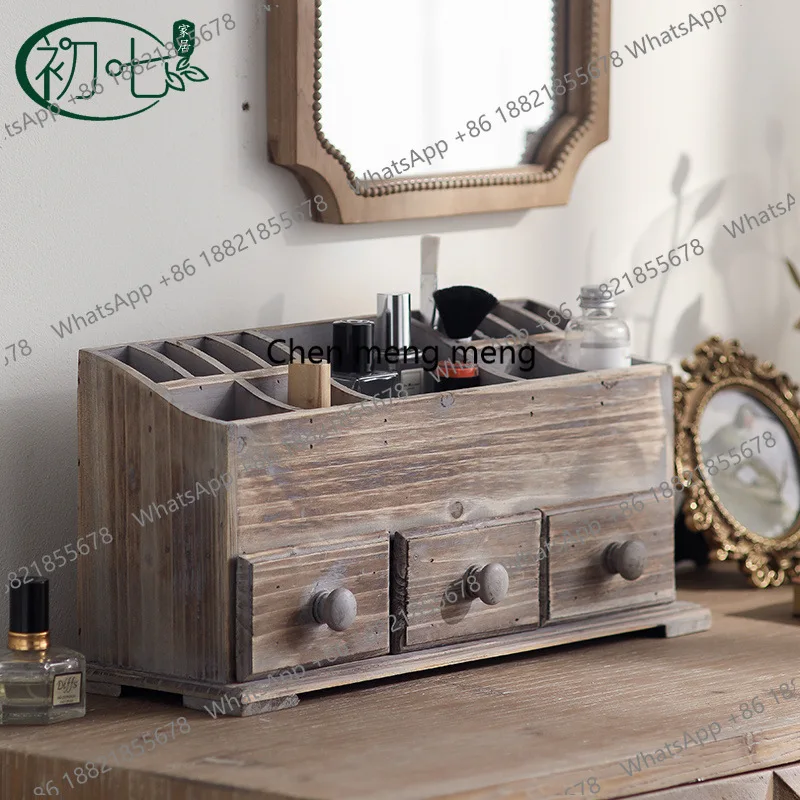 

Retro solid wood desktop vanity box decorative cabinet antique and old simple finishing and storage antique vanity box