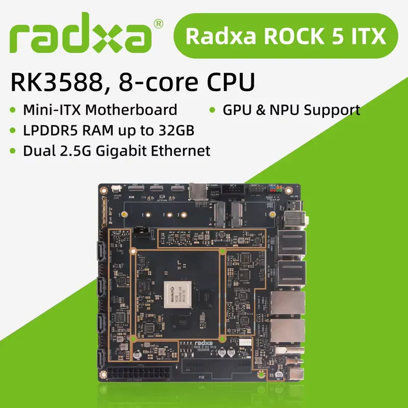 

Radxa ROCK 5 ITX Placa Mini-ITX RK3588 Octa-Core LPDDR5 Salida 8K SBC Desarrollo