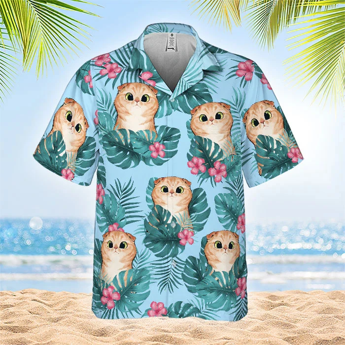 

Забавные милые гавайские рубашки с рисунком домашнего животного, кота и собаки, индивидуальное лицо, 3D фотопринт, пуговица, рубашка «сделай сам», дизайнерская блузка с короткими рукавами, Camisa