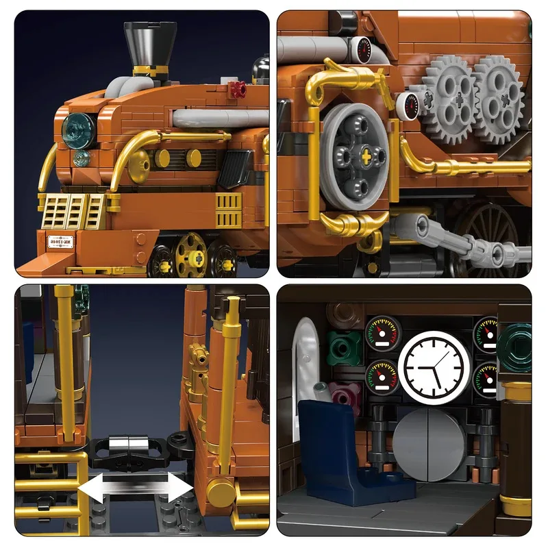 Mould King 12046 Steampunk Locomotive Buidling Block APP Control Retro Sci-Fi Steam Wagons Train Toy for Railway Collectors