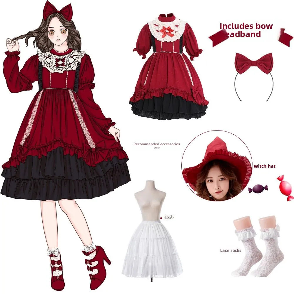Wine Red Lolita Dr loween Witch Cosplay Costume Women's Dr Ele Fairy T Sle Stage Performance Ethnic Wear