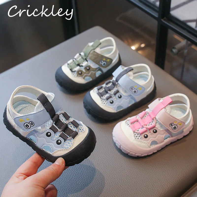 

Детские кроссовки с сетчатыми вставками для первых шагов, летние, на липучках, мягкие, для малышей, противоскользящие, повседневная обувь для детей