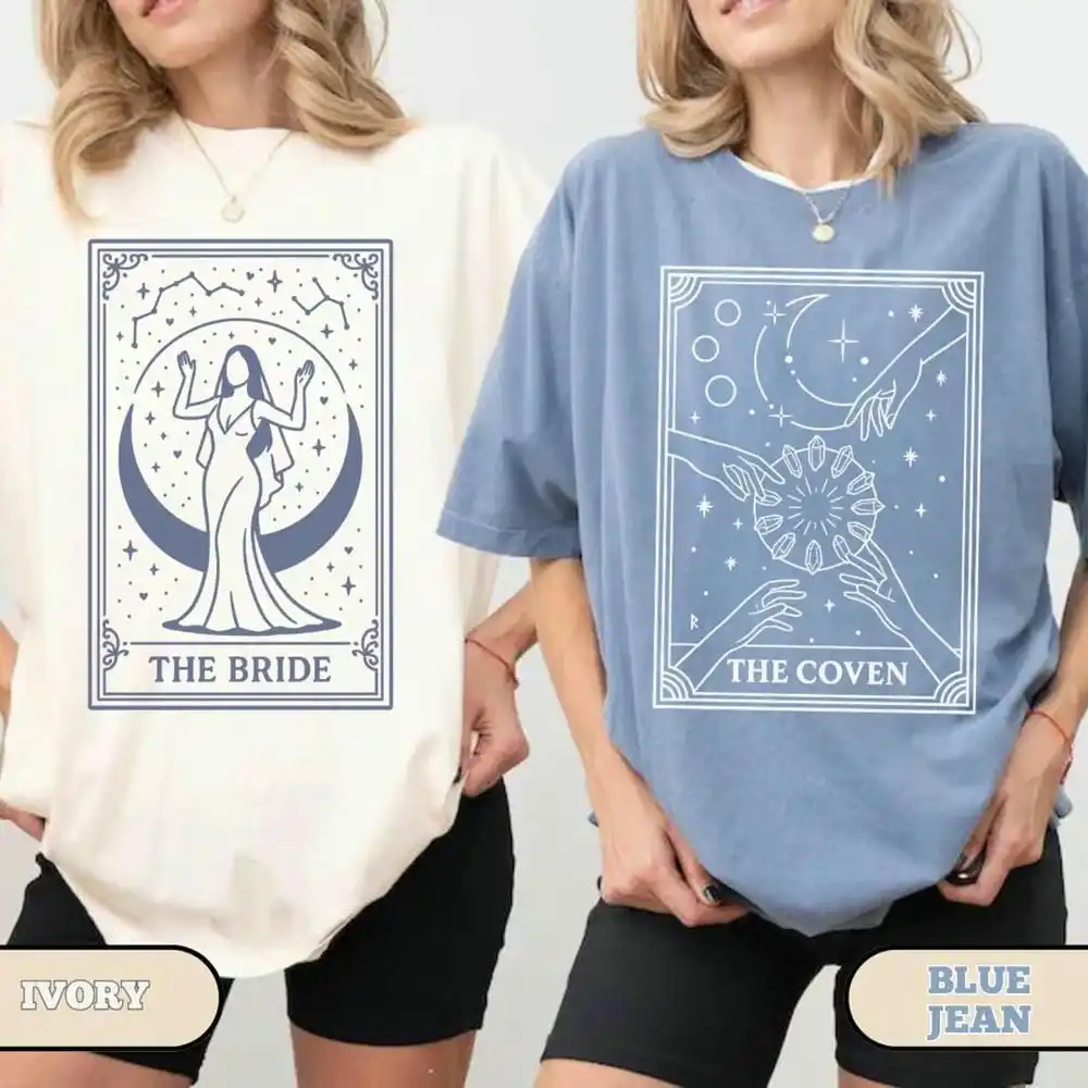 Maßgeschneidertes Hexen-Junggesellinnenabschied-Shirt Tarotkarte Himmlisches Bach Halloween Junggesellinnenabschied-Shirt 100% Baumwolle Kurzarm Y2K-Shirt