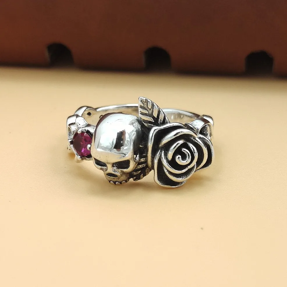 s925 sterling silver vintage zircon skull Rose open ring for women special-interest design fashion personality jewelry