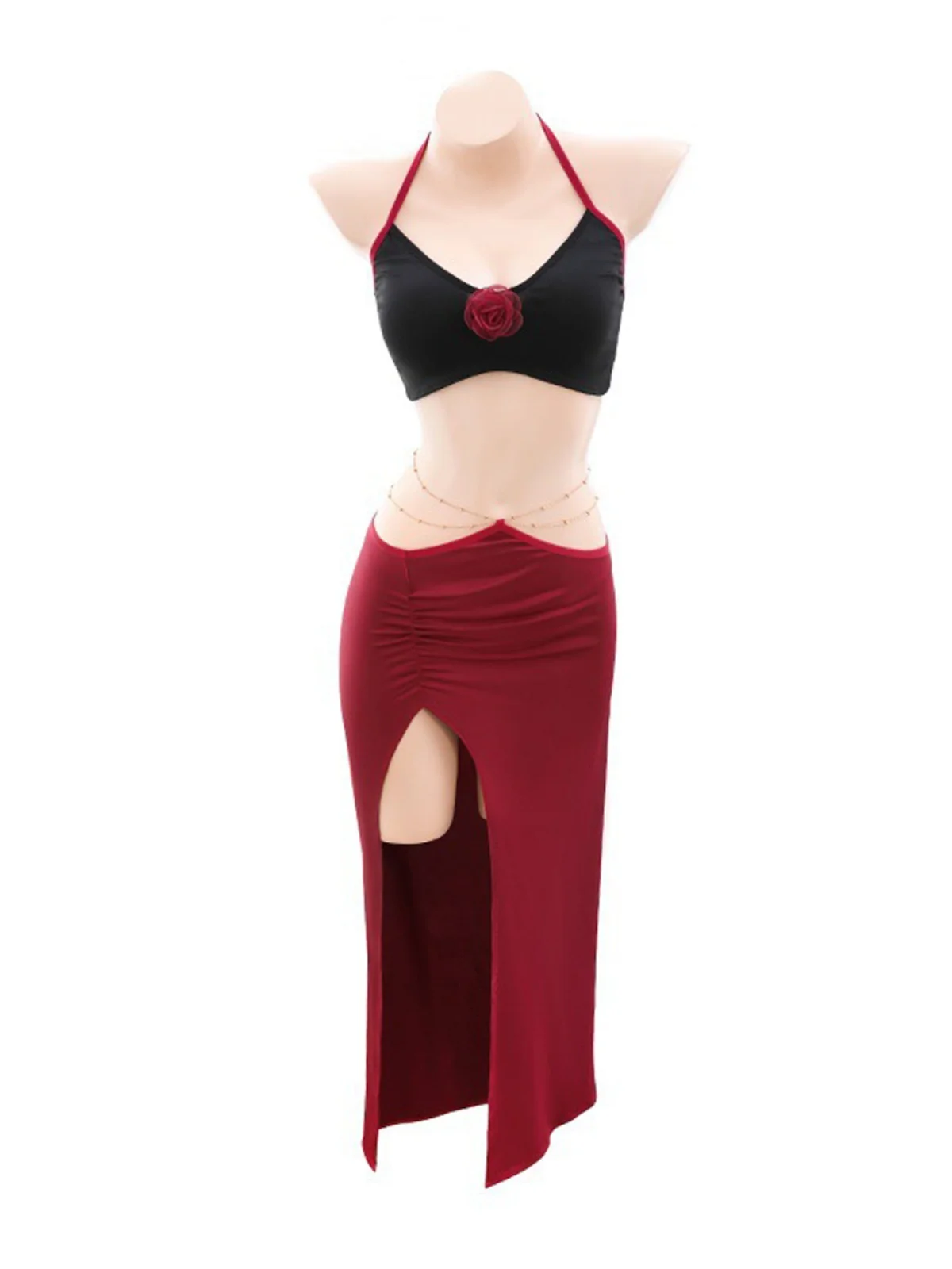 Sexy f Rok Bruiloft Dr Secretaresse orm Set Hoge Split Nieuwe Bruid adow Rose k Girl Gege Home Faion Set