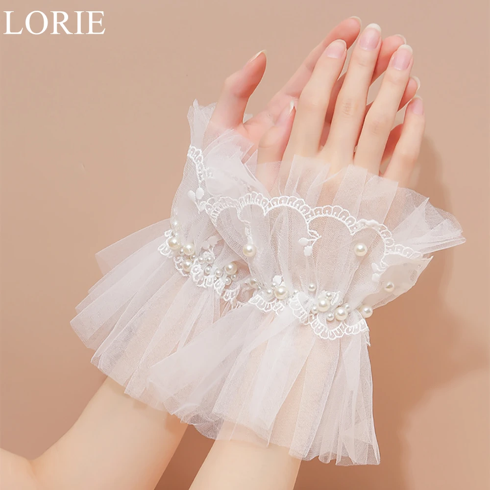 

LORIE White Short Bridal Gloves Wrist 2024 Wedding Party Accessories Beading Crystal Fingerless Elegant Lace Bride Gloves