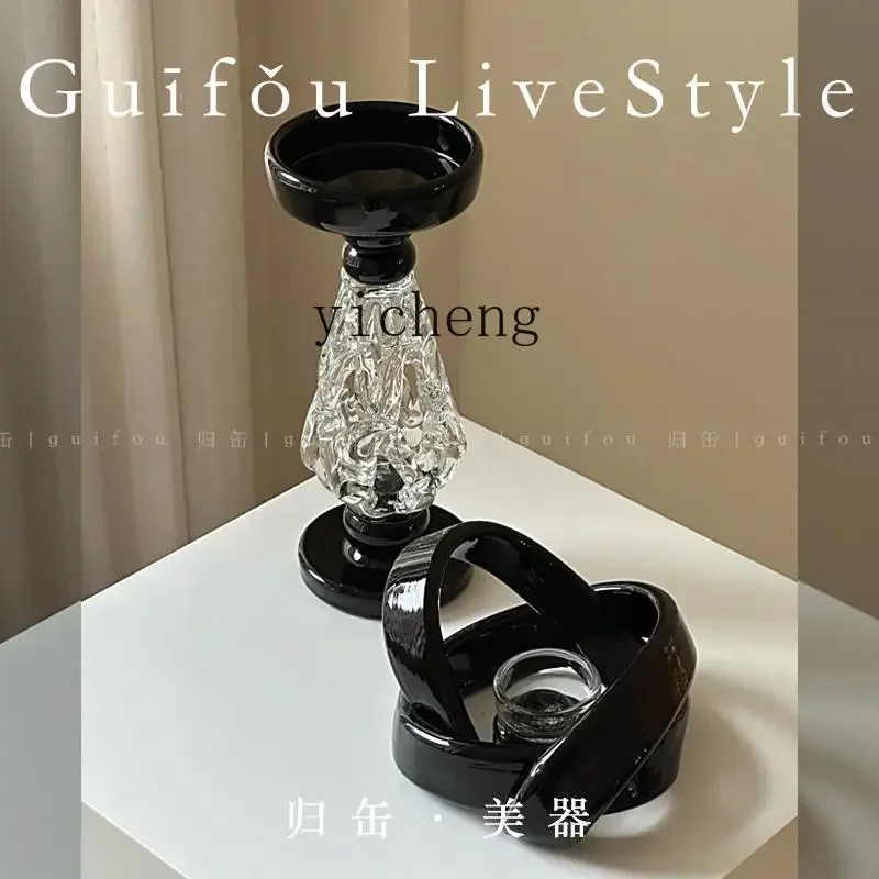 b11-7.1  Baroque Candlestick Heavy Industry Living Room Black Glazed Candle Tommy French Decoration