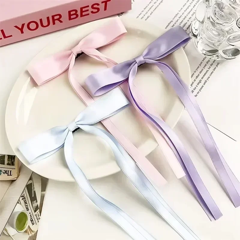 4/6/8 PCS Satin Ribbon Bows Hair Clip for Women Korean Sweat Long Tassel Tails BowKnot Barrettes Set Hairpin Girls Accessories