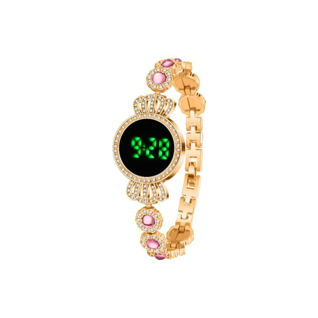 

Elegant Women's Electronic Watch Exquisite Light Luxury Rhinestone Wristwatch Bracelet Type Retro Touch Digital Wrist Watches