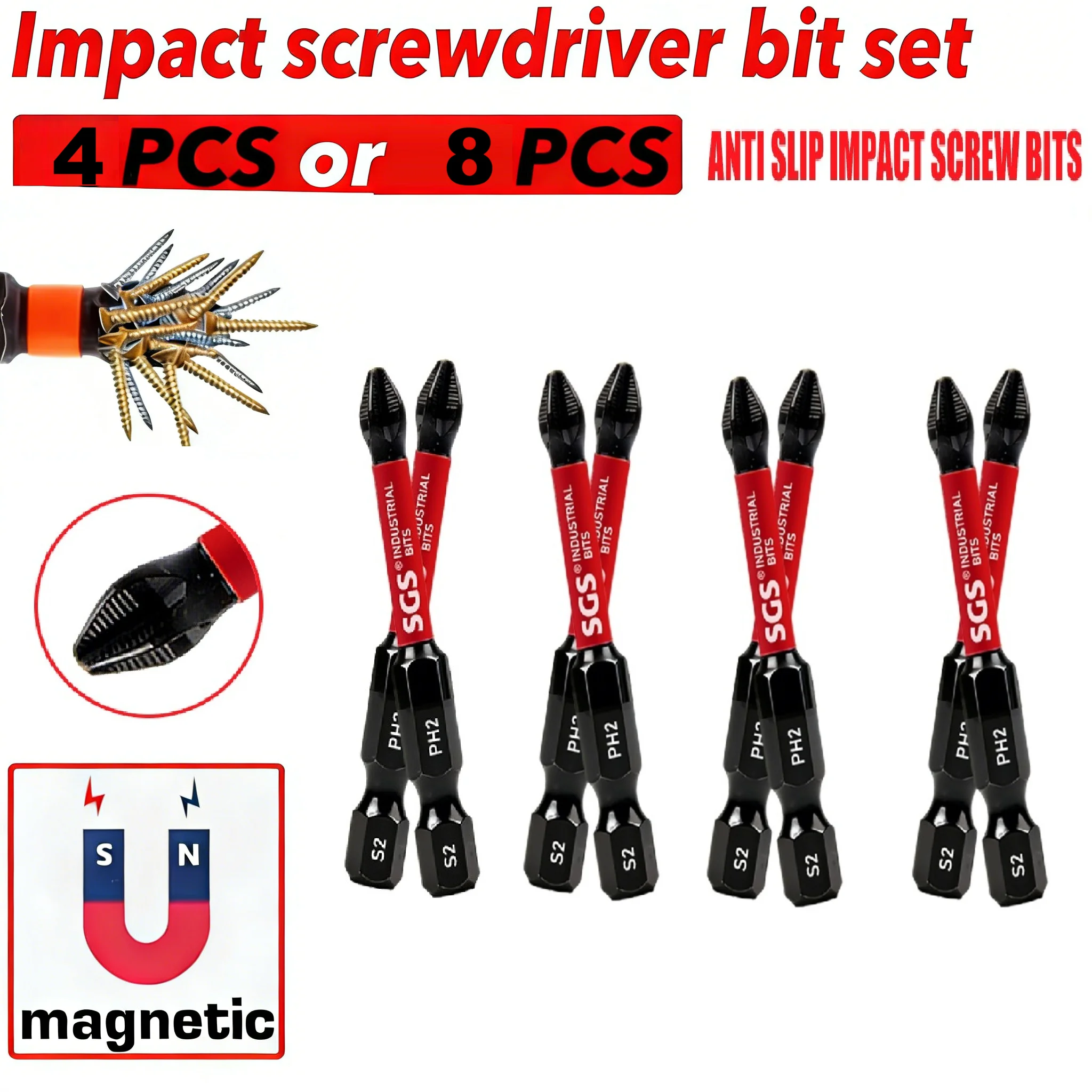 PH2 Phillips Screwdriver Bits 25mm 50mm Anti Slip Strong Magnetic S2 Steel Impact Grade Driver Bit for Drill Power Tools