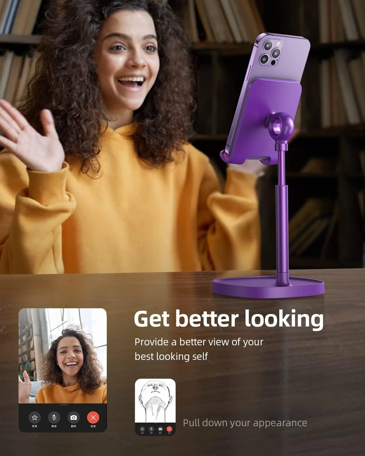 Penyangga Ponsel yang Dapat Disesuaikan untuk iPhone, Penyangga Telepon untuk Meja, Aksesori Meja Kantor PC untuk Penyangga iPhone iPad Air Tablet 4-10 inci.