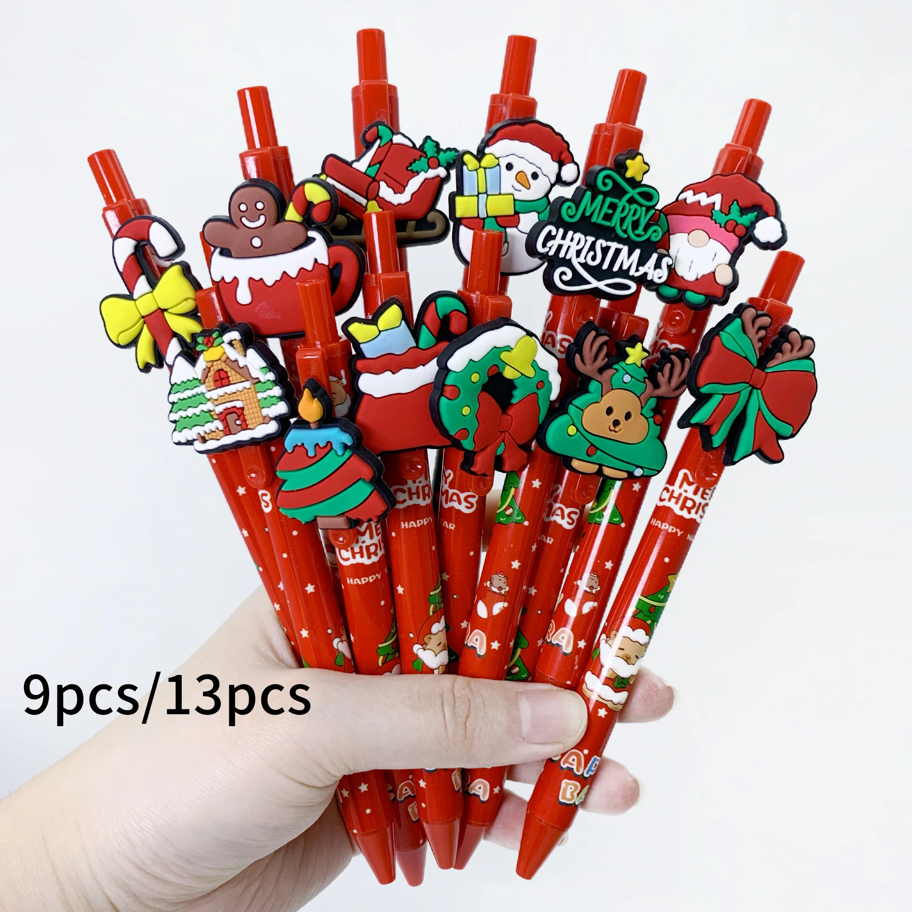 

9 шт./13 шт. красные рождественские шариковые ручки в подарок со снеговиком, канцелярские принадлежности для студентов, ручки для подписи