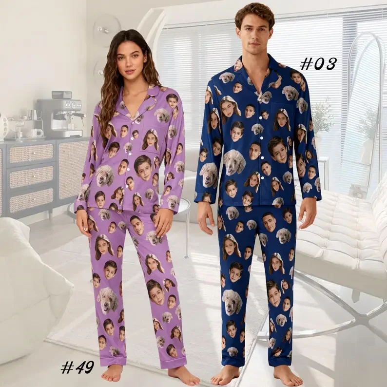 Custom Face Pajama Set,Christmas Pajamas,Personalized Photo Pajamas,Men Women Pajamas Bridal Party Birthday Anniversary Day Gift