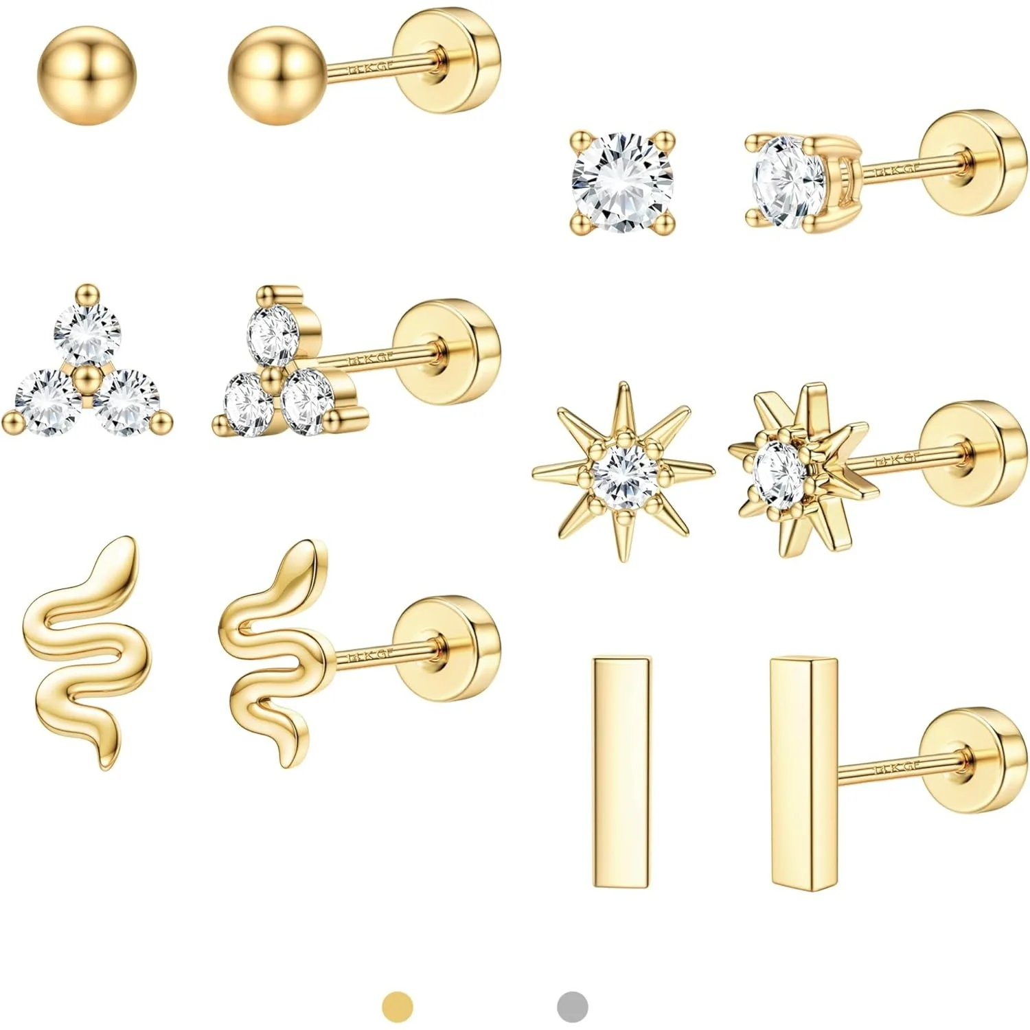 

Bobisty 6 Pairs 14K Gold Plated Flat Back Stud Earrings for Women Stainless Steel Earring Sets Cartilage Helix Piercing Jewelry