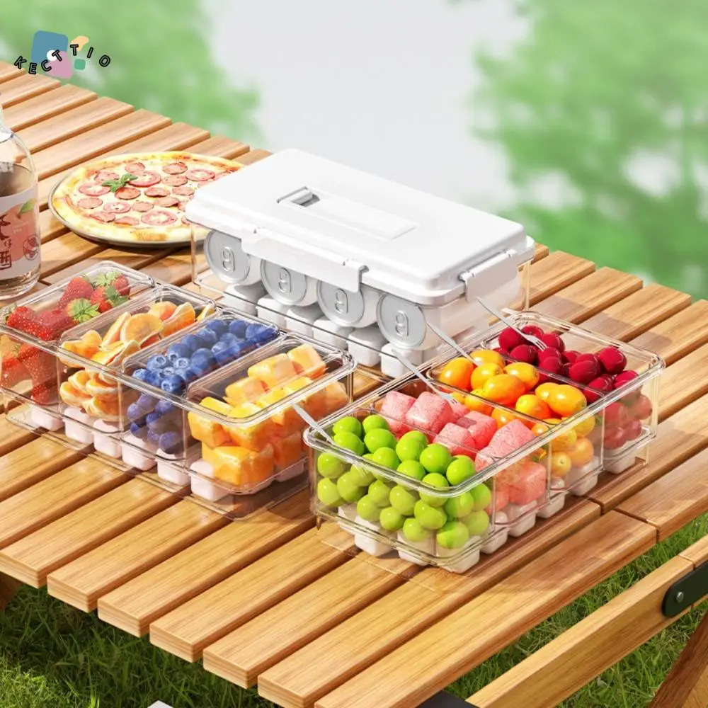 

Food Grade Outdoor Chilled Compartment Box Leakproof 4 Compartments Portable Storage Box with Handle Divided Snack Organizer