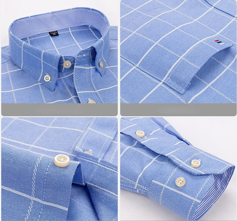 100% Cotton Oxford White Casual Shirts for Men Long Sleeve Buttons Plaid Shirt Striped Pocket Men Shirts Plus Size 7XL Camisas