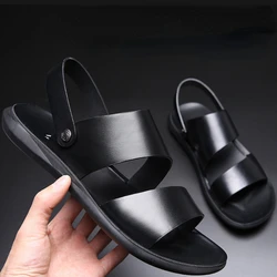 Concise Mens Sandals Quality Leather Men's Sandals Platform Men Beach Casual Shoes Fashion Comfort Male Slippers Erkek Ayakkabı