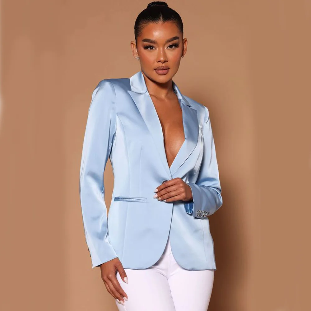 Youthful Woman Clothes Women's Blazer Satin Single Breasted Summer Elegant Casual Tailor Made to Order Luxury Blazers for Womens