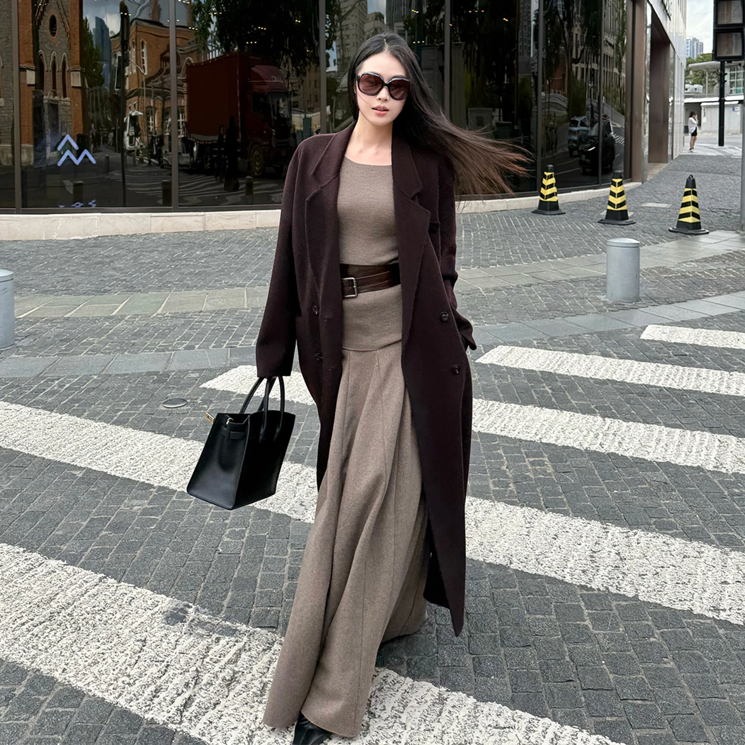 Allingentle Burgendy Woolen Women Long Blazer Elegant Long Jacket for Party Office Work Outfits Customize