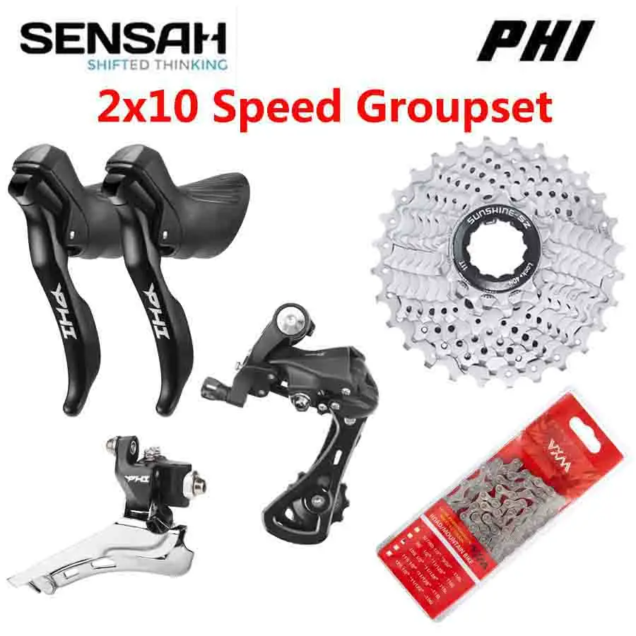 Sensah phi-ロードバイクギアレバー,2x10ギア,20s,ディレイラー