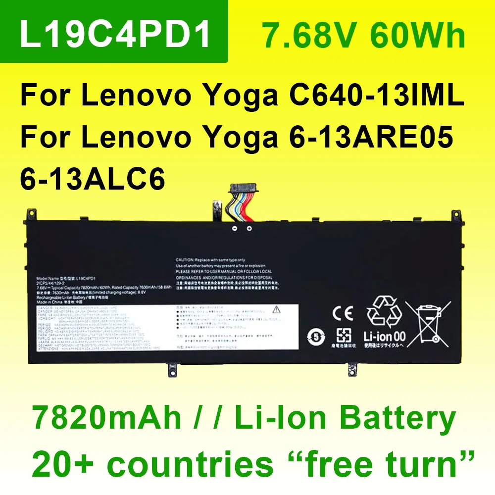 L19C4PD1 Laptop Battery For Lenovo Yoga 6-13ARE05 13ALC6,C640-13IML LTE Series L19D4PD1 L19L4PD1 L19M4PD1 5B10W67395 7.68V 60Wh