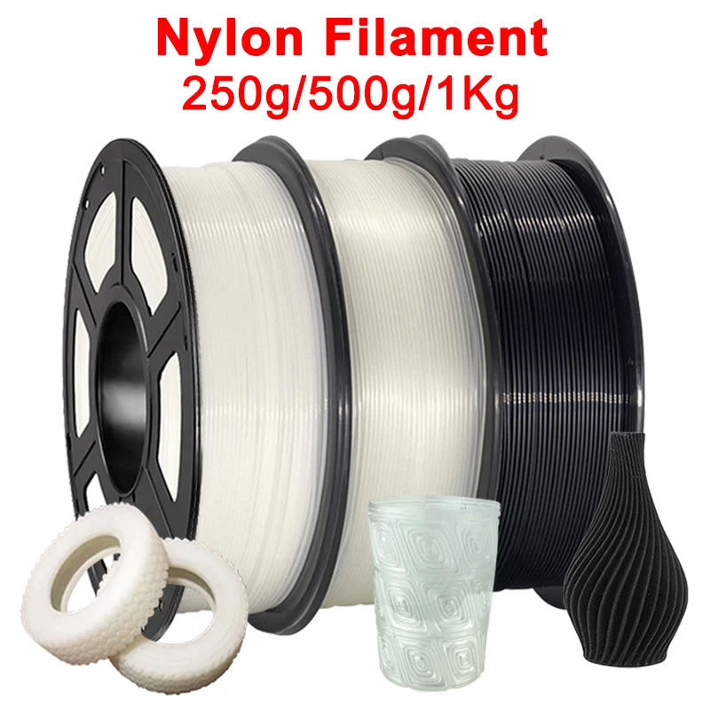 

250g 500g 1Kg Nylon Transparent 3D Printer Filament 1.75mm High Tensile Strength Nylon Black white Filament 3D Printing Material