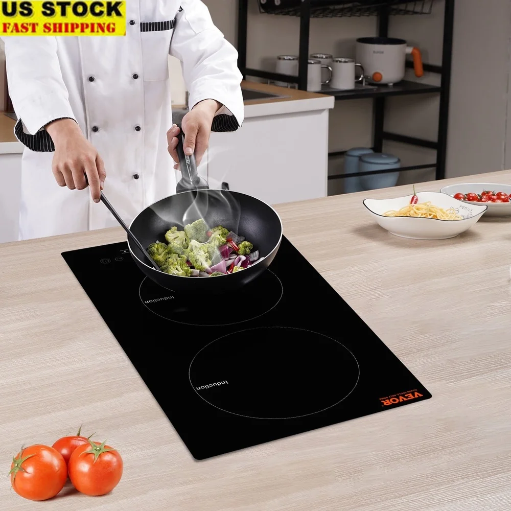 12 Inch Electric Cooktop 2 Burners 1800W Touch Control Built-In Induction Stove High Power Multi-Pot Cooking Safety Features