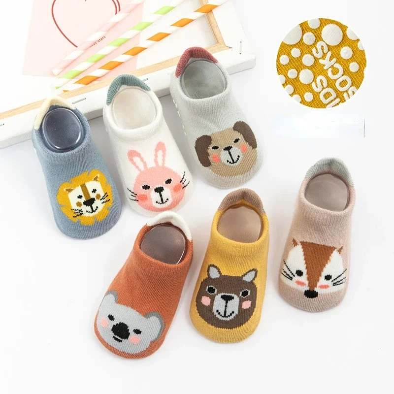 New Winter Spring Anti Slip Baby Socks Cute Cartoon Animal Letter Print Toddler Kids Floor Sock Rubber Soles Baby Boy Girl Socks