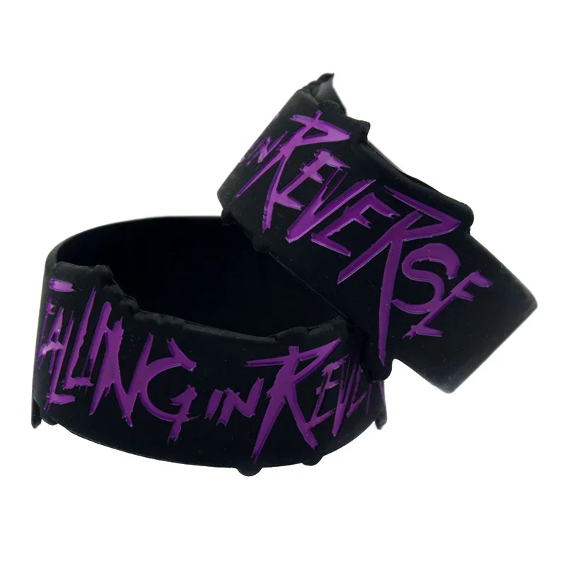 1 PC Falling In Reverse Silicone Bracelet In Letter Shape 1 Inch Wide Black