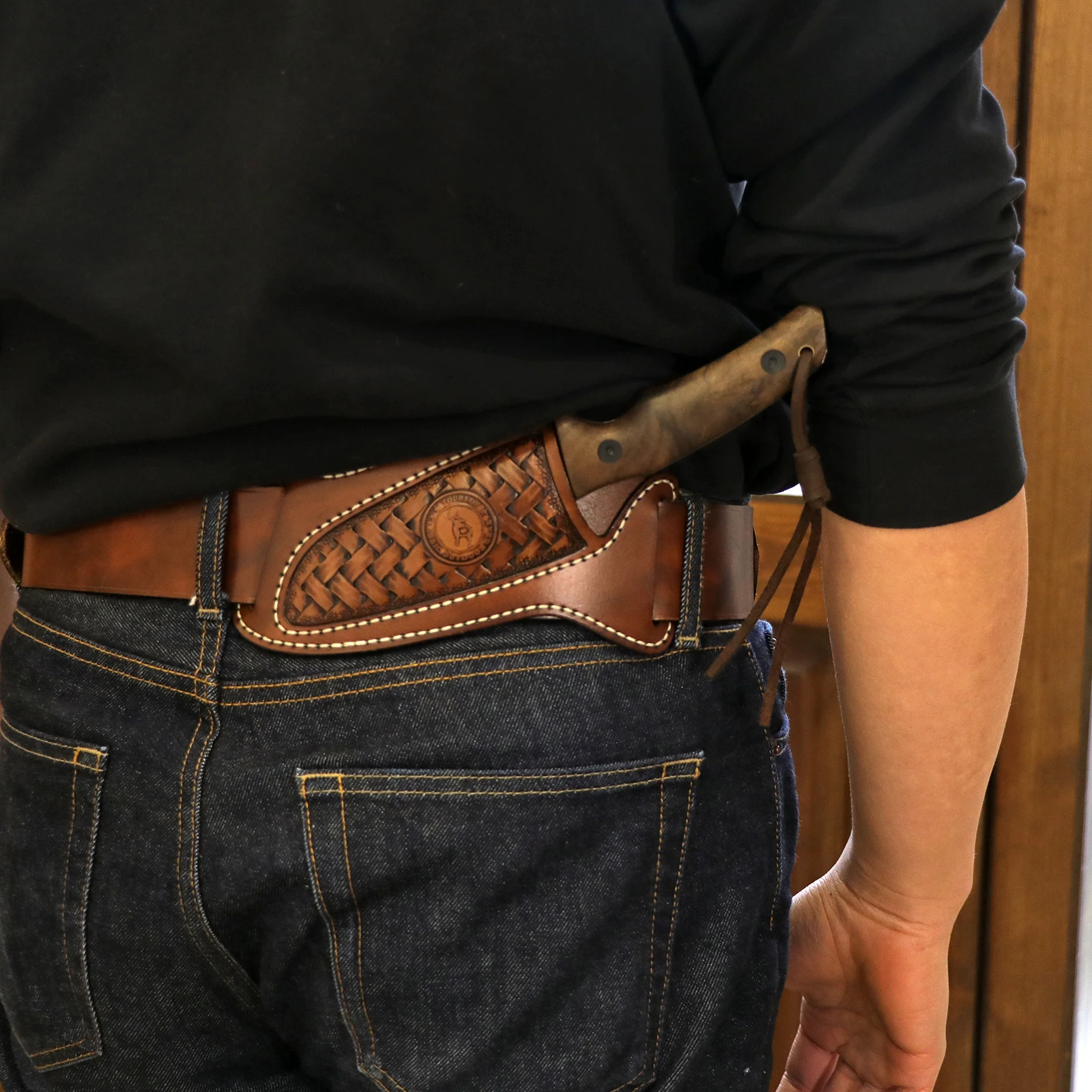Tourbon Hunting Thick Leather Fixed Blade Pouch Knife Sheath Handmade Brown with Belt Loop Camping