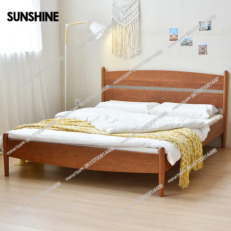 Nordic all solid wood bed cherry wood black walnut beech dense bed board