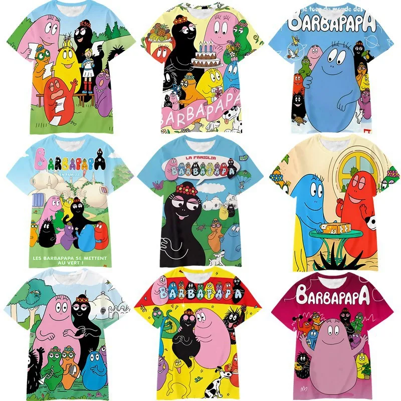 Amazon Cute Cartoon Barbapapa Barbapapa Anime Short sleeved T-shirt 3D Digital Printing Factory Direct Sales