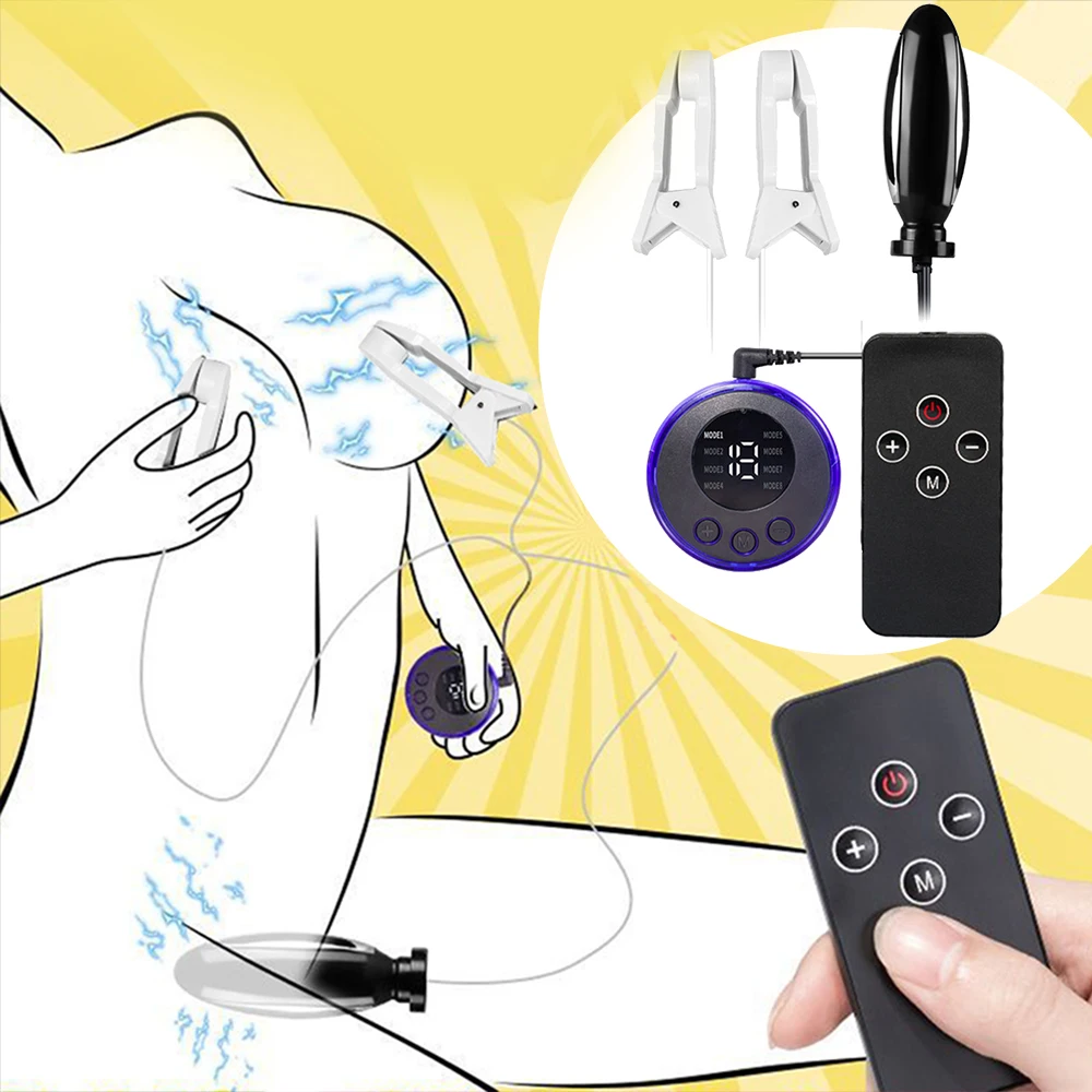 Bdsm مزدوج الاختراق المكونات الشرج الاهتزاز صدمة كهربائية الجنس لعب آلة الوثن الحلمة المشبك أداة مثير التسوق الكبار الاباحية 18 +