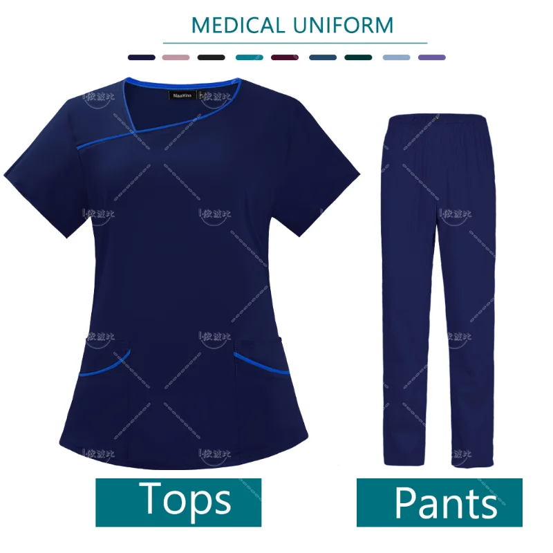 Women's Surgical Uniform Solid Color Short-Sleeved Top Pants for Nurses Workwear Fashion Scrubs Uniform Suit Nurse Accessories